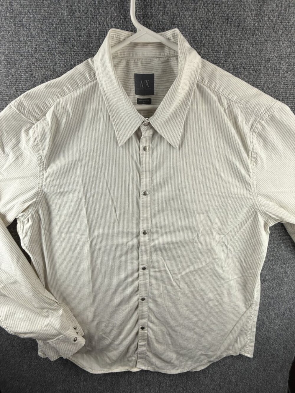 Armani Nylon Cotton Spandex XL Striped Gray Button Up Shirt Long Sleeve Luxury